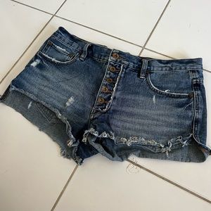 Free People button fly denim jean cut off shorts frayed distressed size‎ 27
